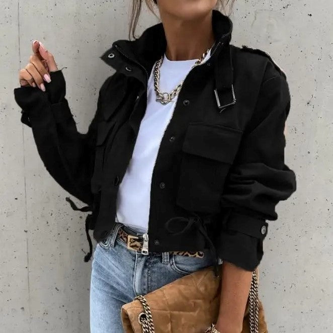 Pocket Button Biker Jacket .