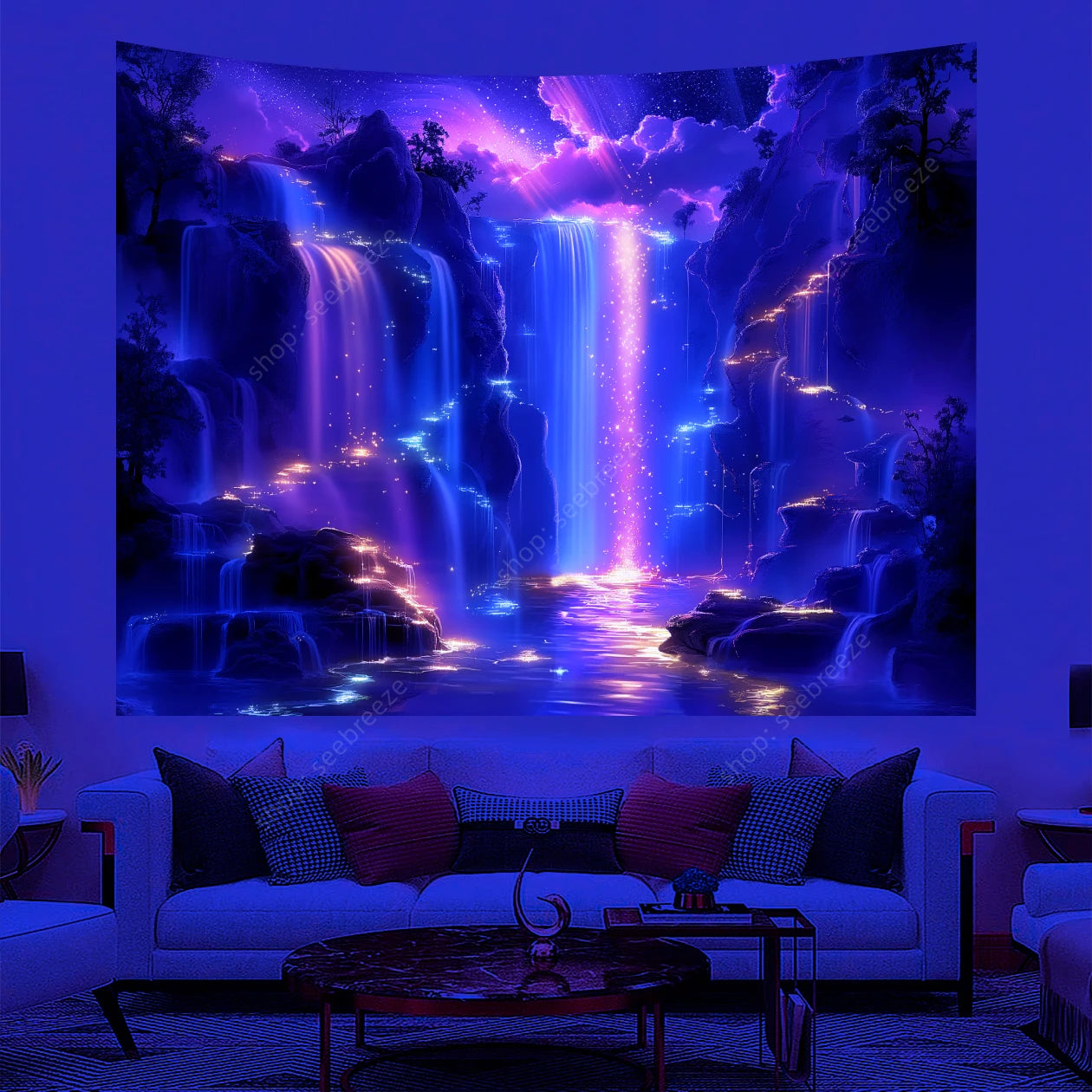 Flowing Colorful Waterfall Tapestry .