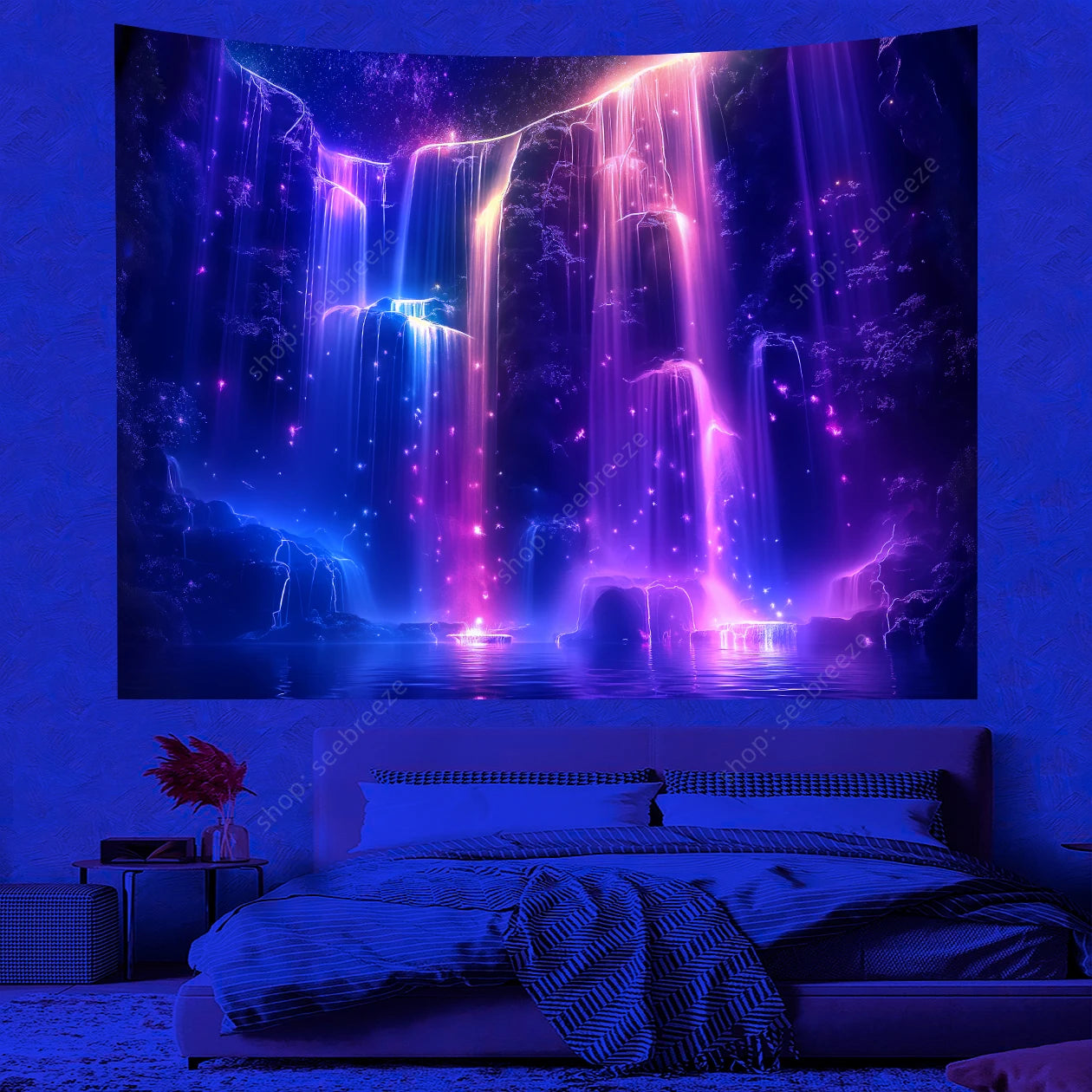 Flowing Colorful Waterfall Tapestry .