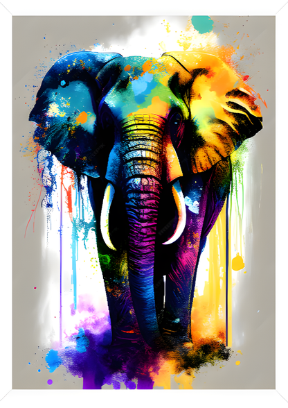 Quadro Alta Resolução - Elefante Neon (30x40) Com Moldura