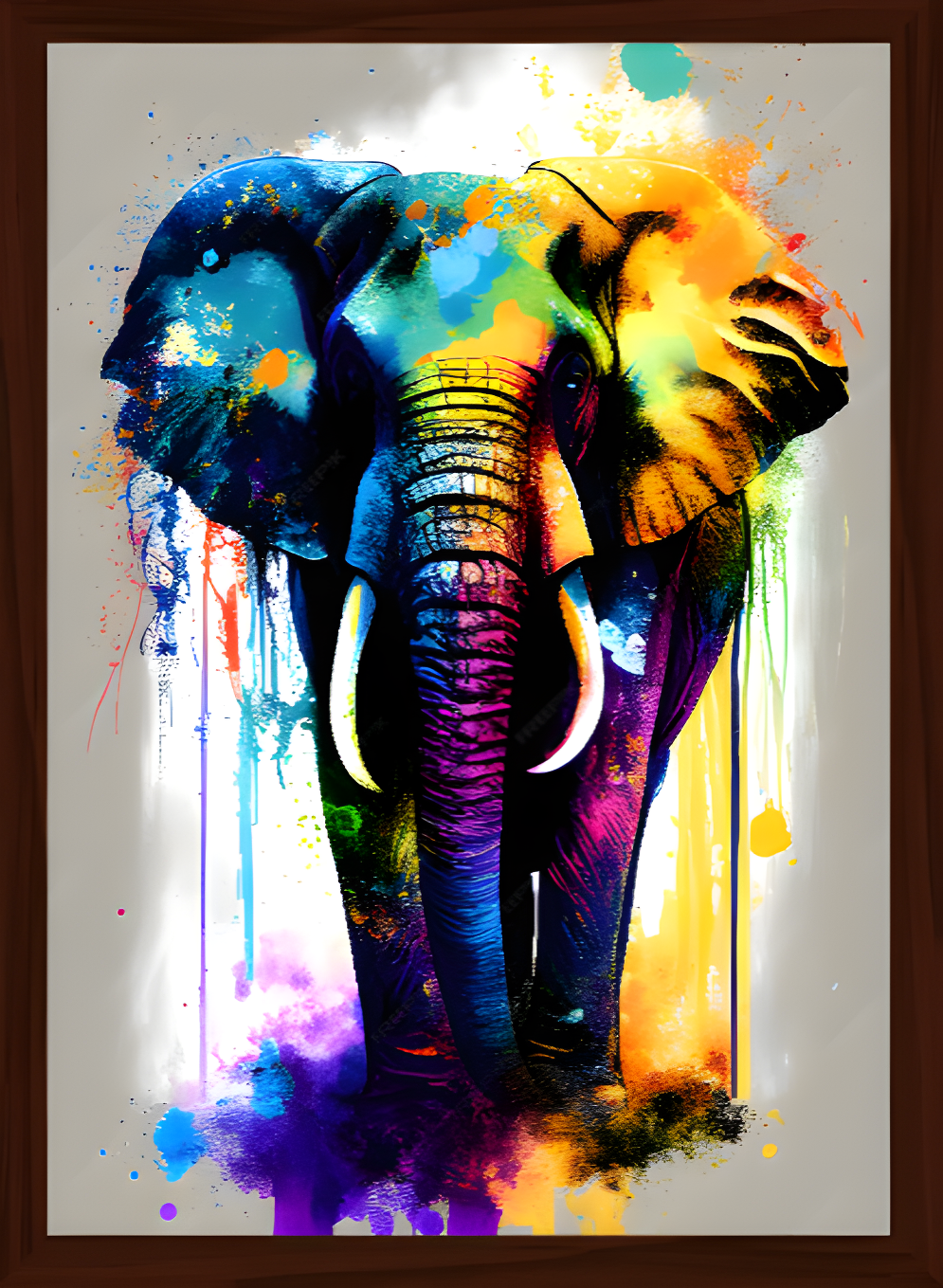 Quadro Alta Resolução - Elefante Neon (30x40) Com Moldura