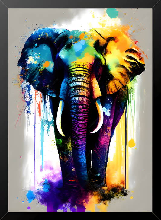 Quadro Alta Resolução - Elefante Neon (30x40) Com Moldura