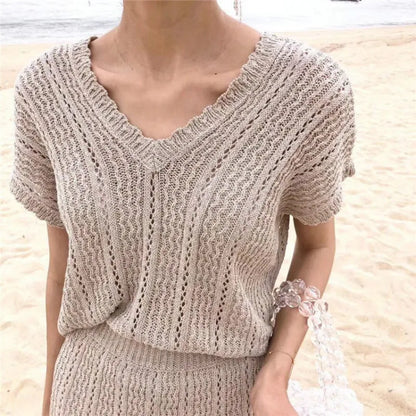 Conjunto de duas peças de malha de verão feminino