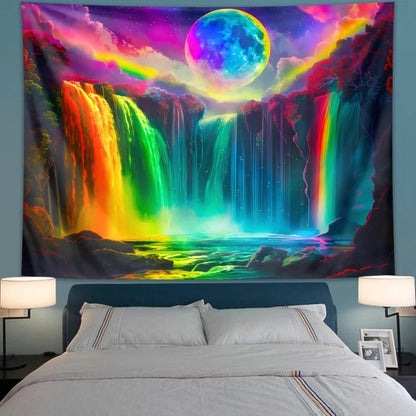 Flowing Colorful Waterfall Tapestry .