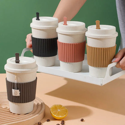 450ML Coffee Cups With Lids Wheat Straw .