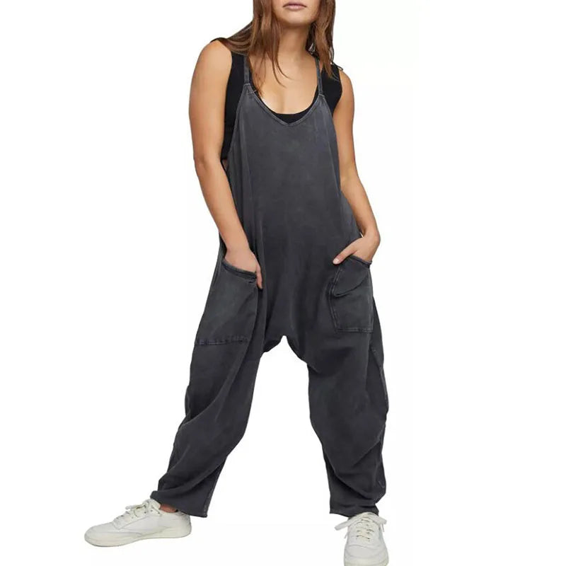 Wide Leg Pockets Jumpsuit .