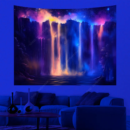 Flowing Colorful Waterfall Tapestry .