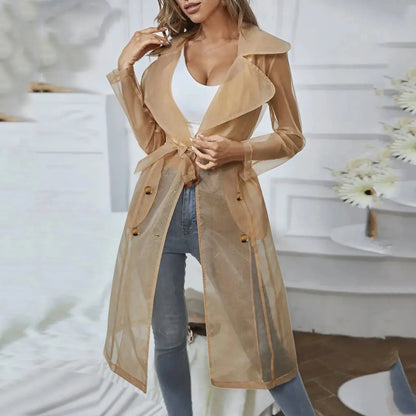 Womens Mesh Transparent Overcoat .