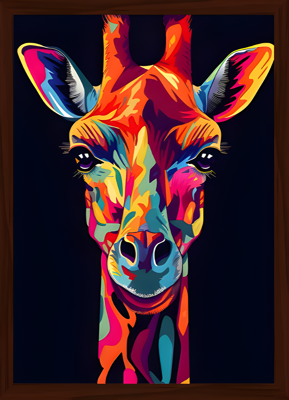 Quadro Alta Resolução - Girafa Neon (30x40) Com Moldura