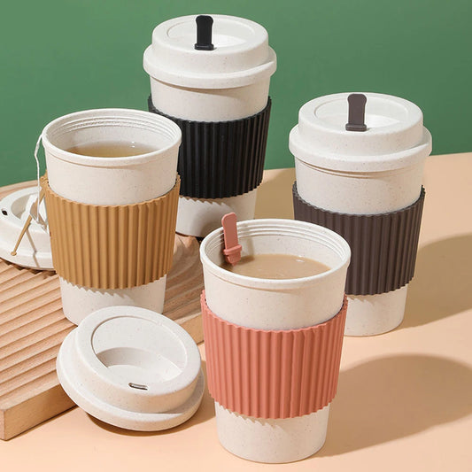 450ML Coffee Cups With Lids Wheat Straw .