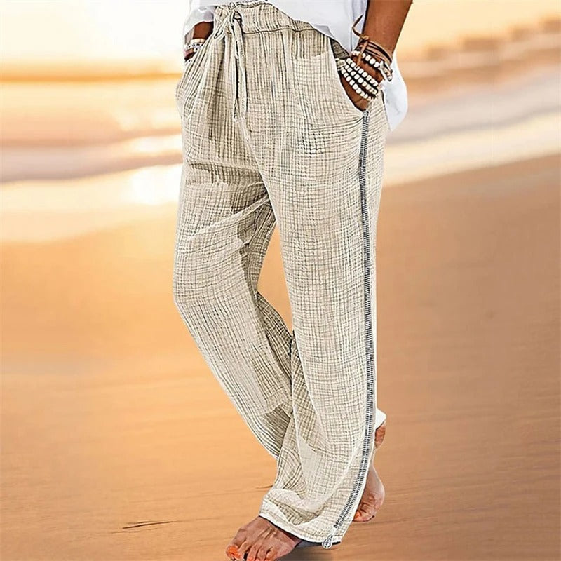 Men's Pleated Linen Casual Pants .