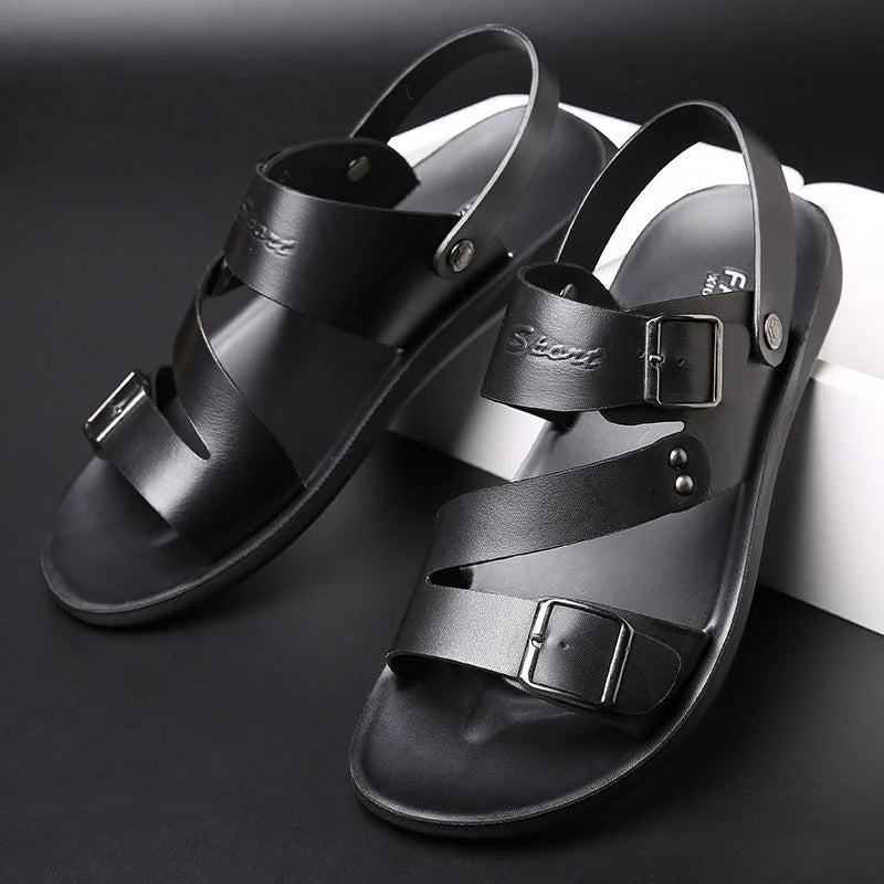 Open Toe Mens Leather Sandals .