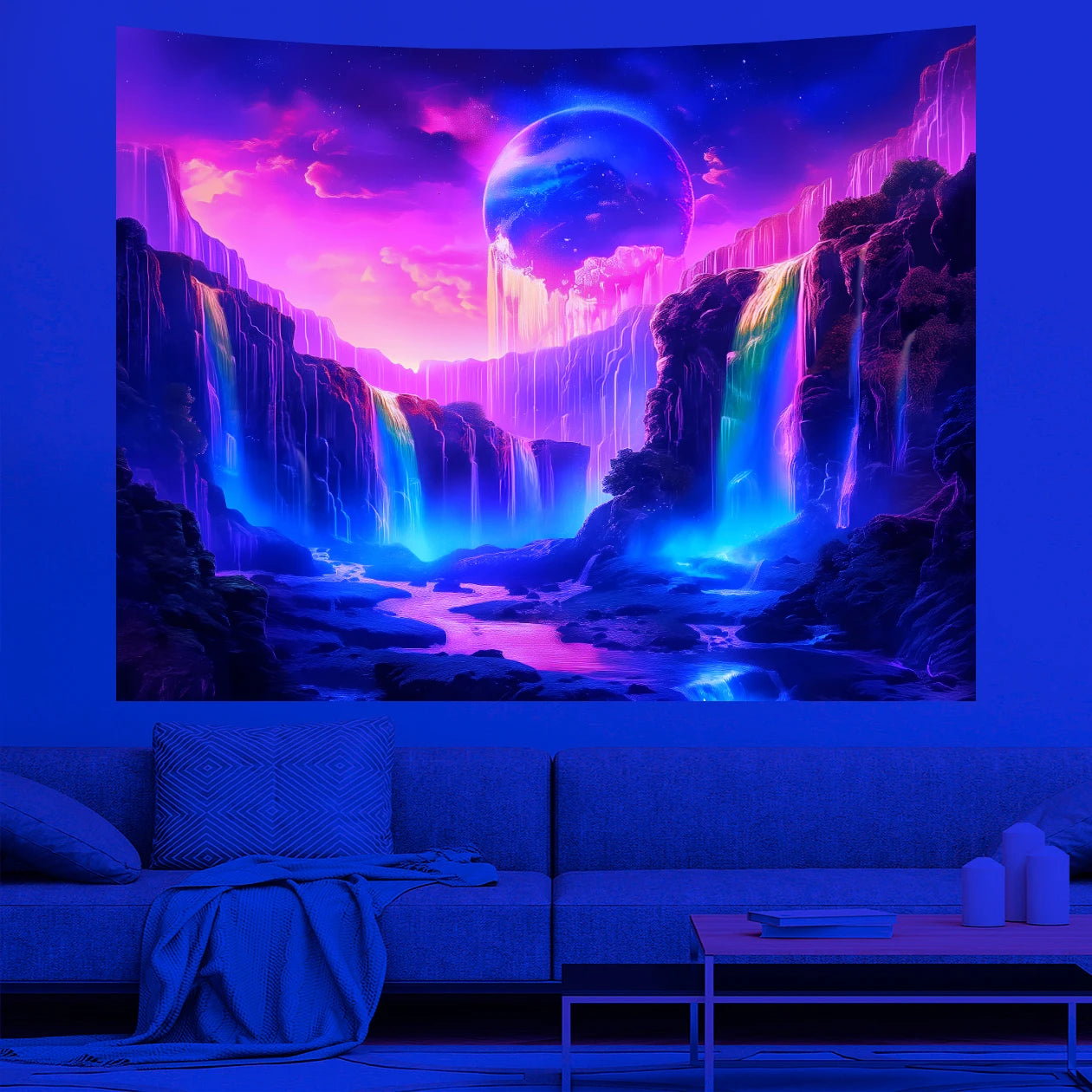 Flowing Colorful Waterfall Tapestry .