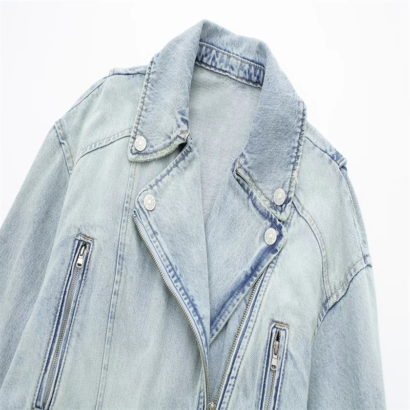 Women's Denim Biker Jacket .