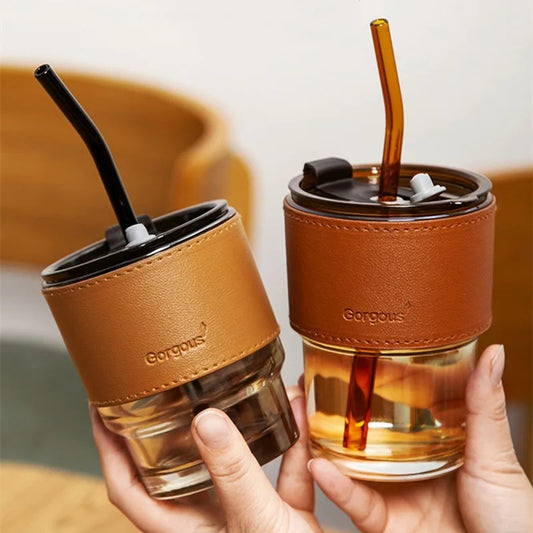 400ML Creative Amber Straw Glass .