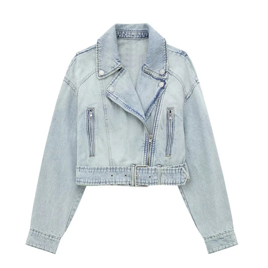 Women's Denim Biker Jacket .