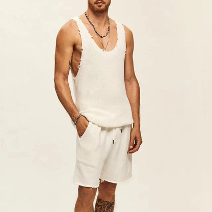 Knitted Fashion Tank Tops Shorts Set .