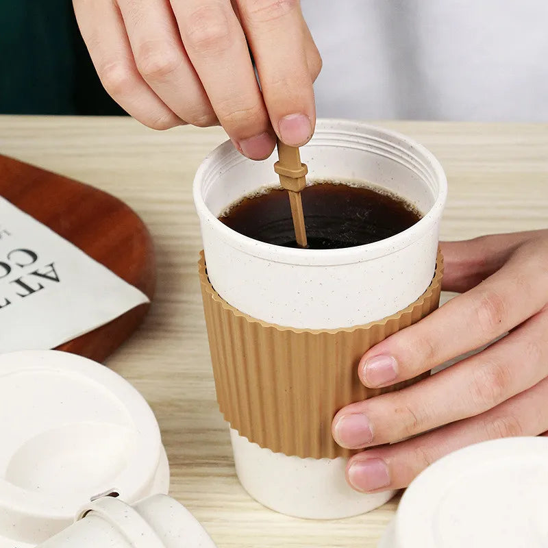 450ML Coffee Cups With Lids Wheat Straw .