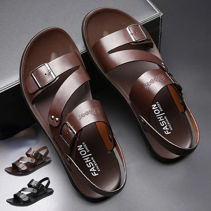 Open Toe Mens Leather Sandals .