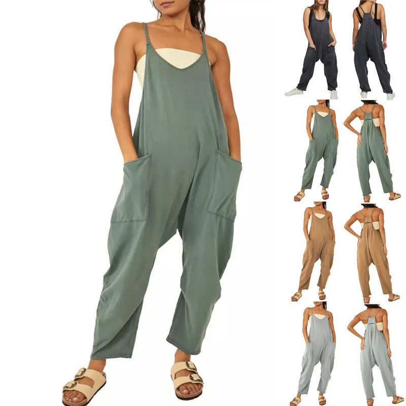 Wide Leg Pockets Jumpsuit .