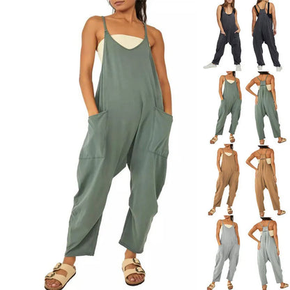 Wide Leg Pockets Jumpsuit .