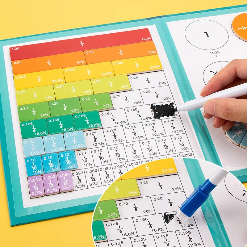 Brinquedo de madeira para aprendizagem de fração magnética