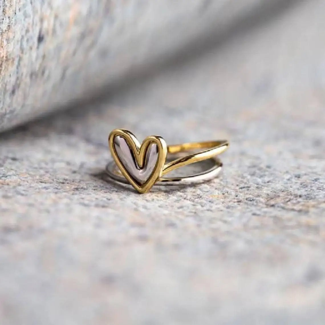 Heart Layered Ring Set .