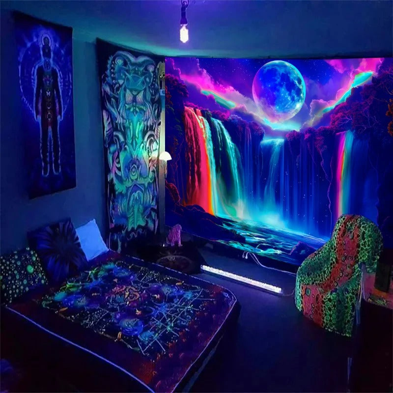 Flowing Colorful Waterfall Tapestry .