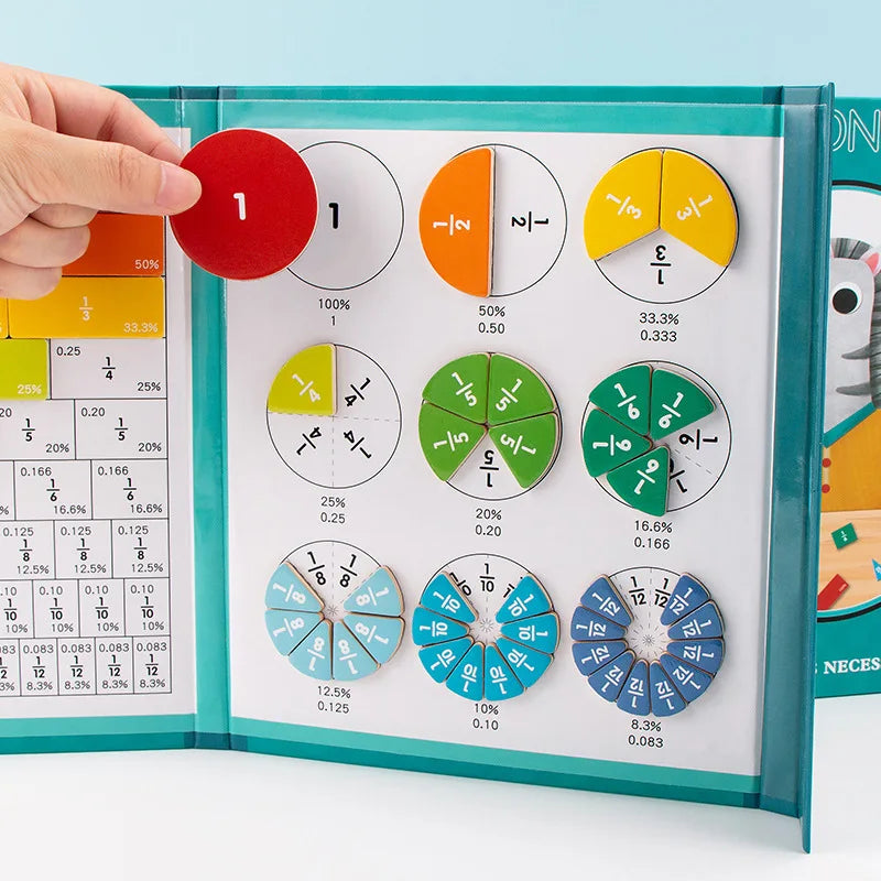 Brinquedo de madeira para aprendizagem de fração magnética