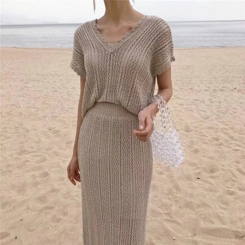 Womens Summer Knitted Two Pieces Set .