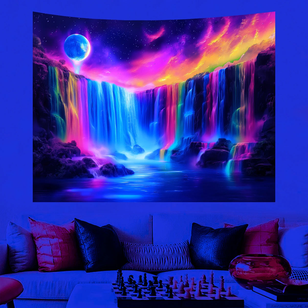 Flowing Colorful Waterfall Tapestry .