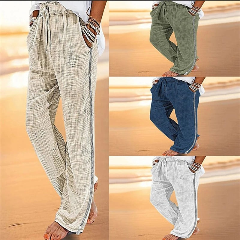 Men's Pleated Linen Casual Pants .