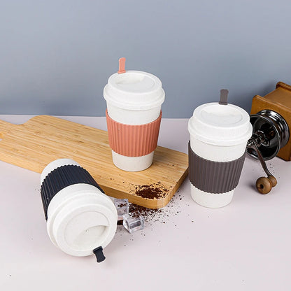 450ML Coffee Cups With Lids Wheat Straw .