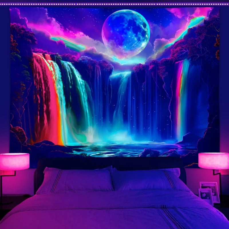 Flowing Colorful Waterfall Tapestry .