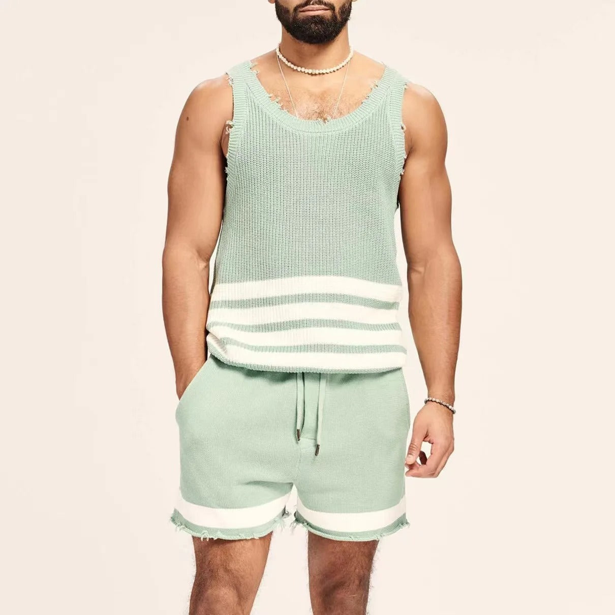 Conjunto de shorts de regata de moda de malha